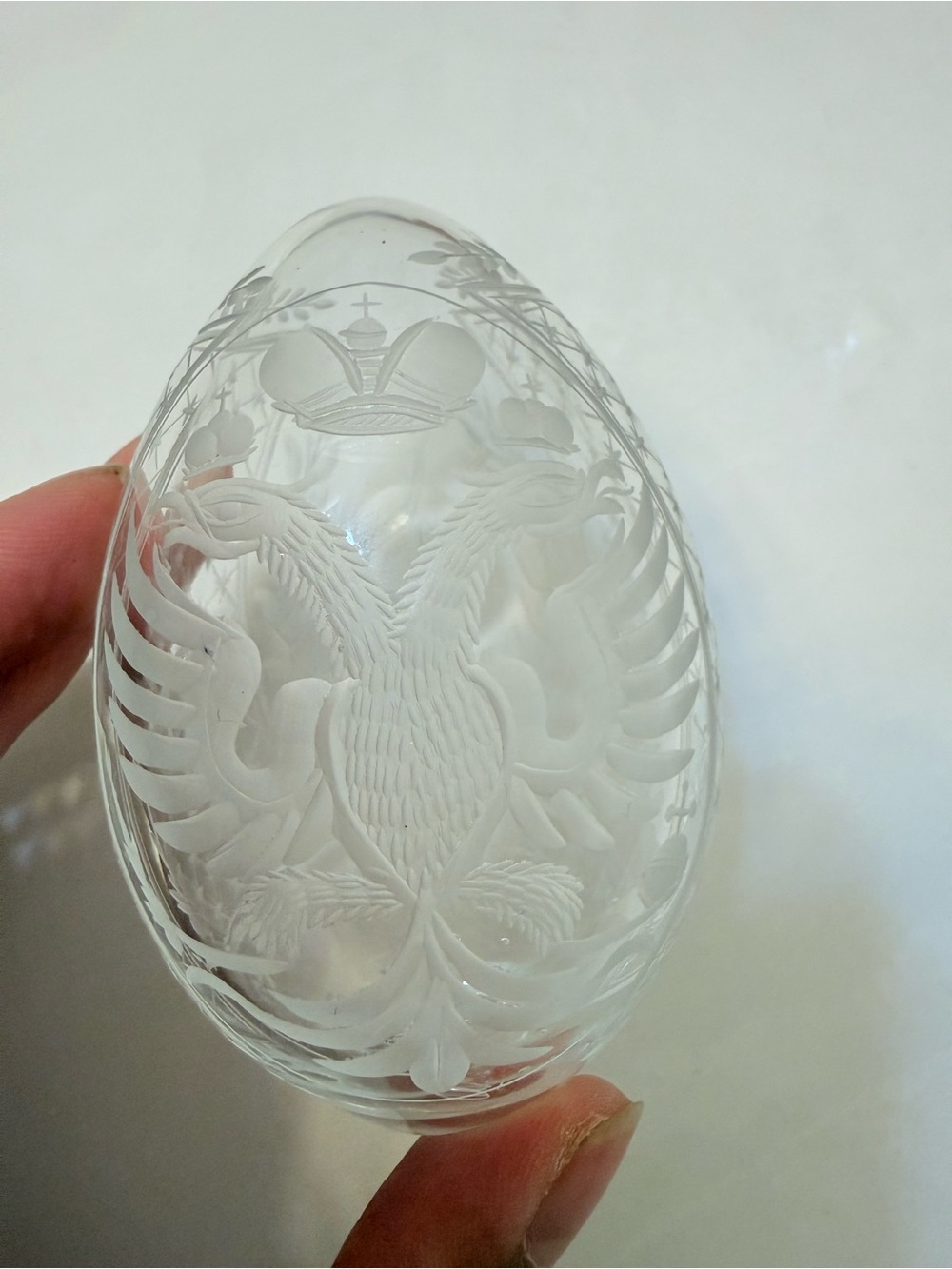 Etched Glass Easter Egg Light Cover Imperial Russian Double Headed Eagle